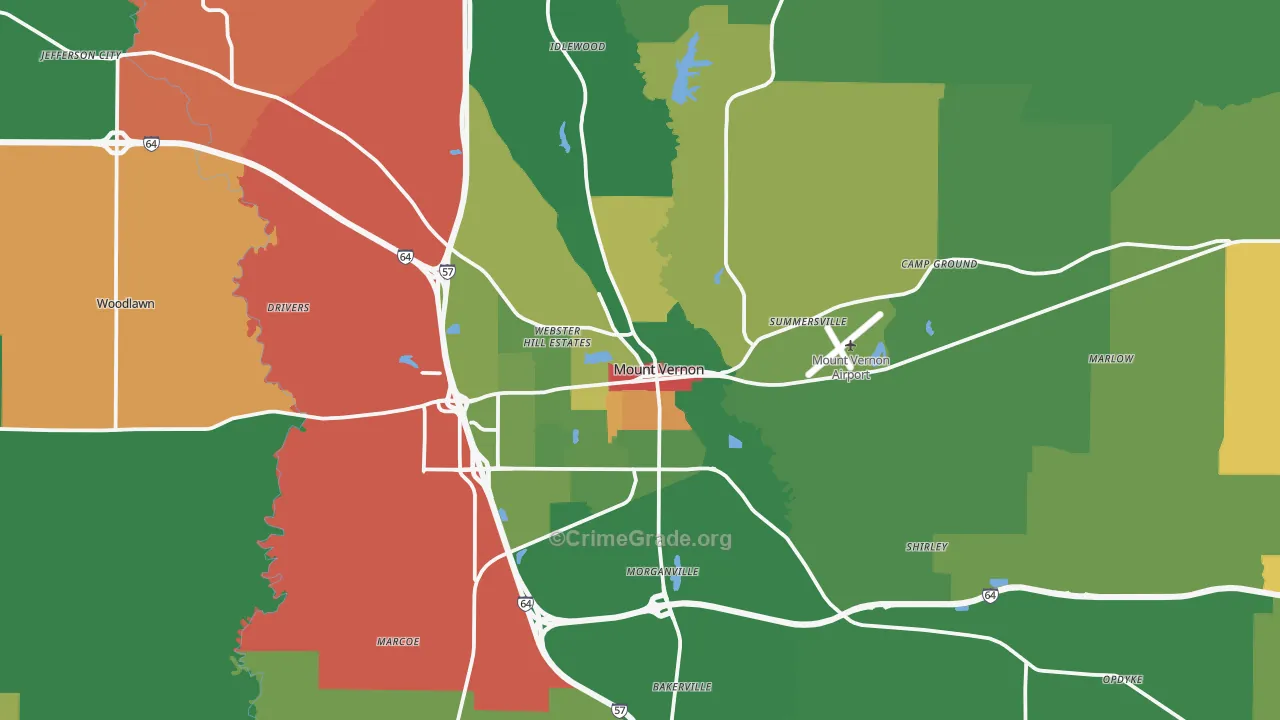 Mount Vernon, IL Map of Theft Rates