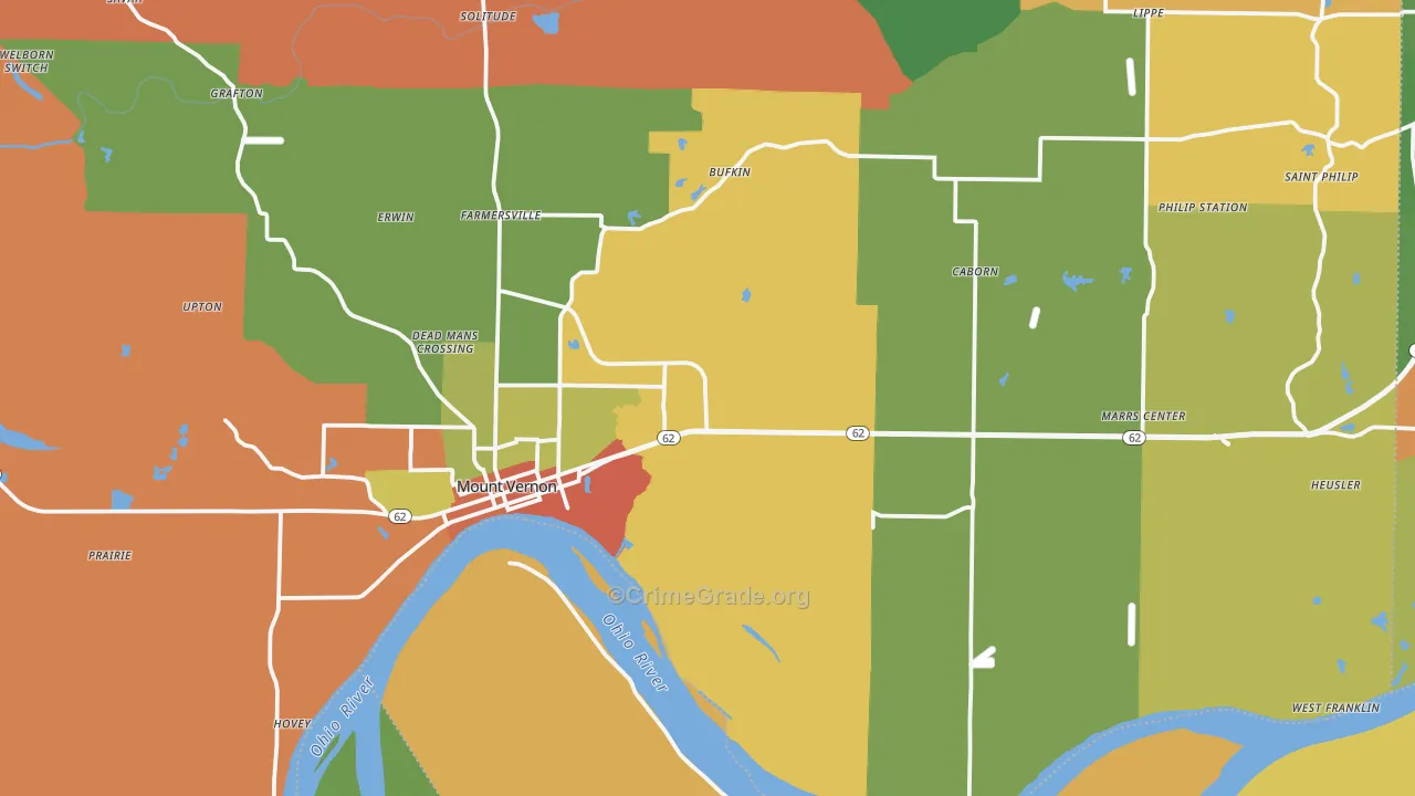 Mount Vernon, IN Map of Theft Rates