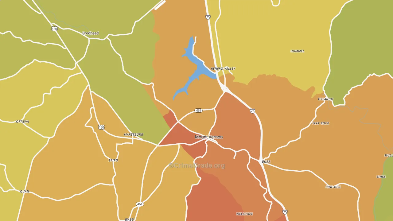 Mount Vernon, KY Map of Theft Rates
