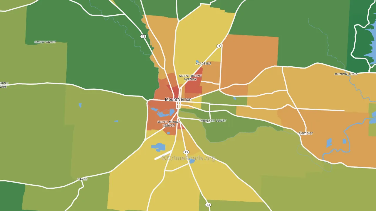 Mount Vernon, OH Map of Theft Rates