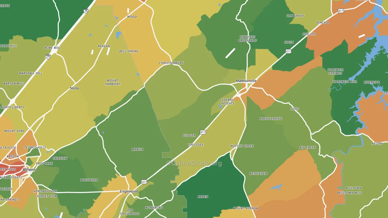 Mount Vernon, TN Map of Theft Rates