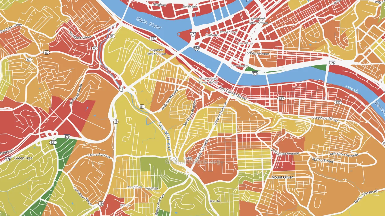Mount Washington, Pittsburgh, PA Map of Theft Rates