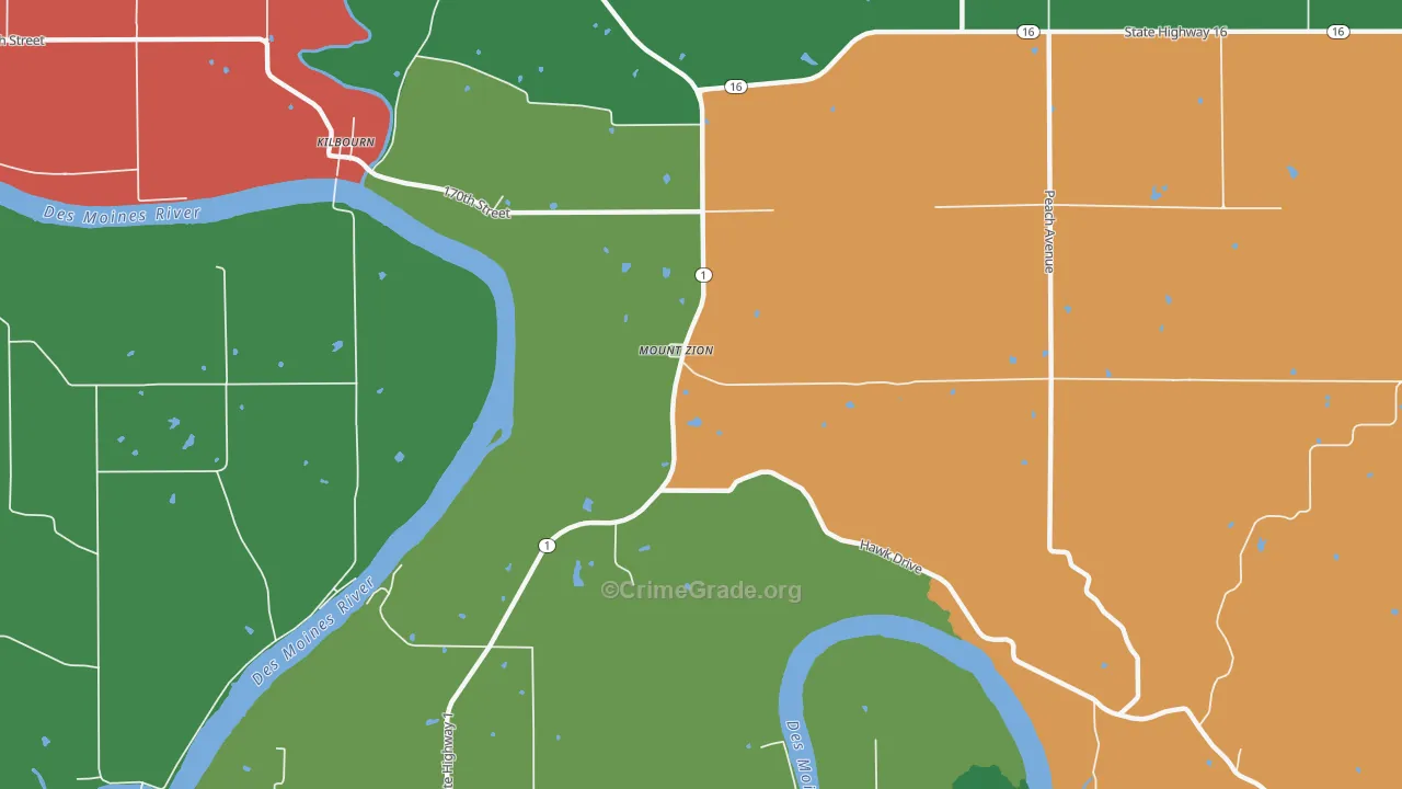 Mount Zion, IA Map of Theft Rates