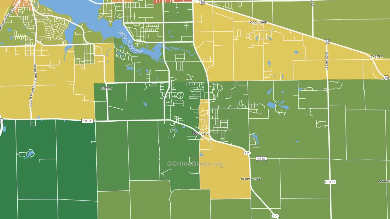Mount Zion, IL Map of Theft Rates
