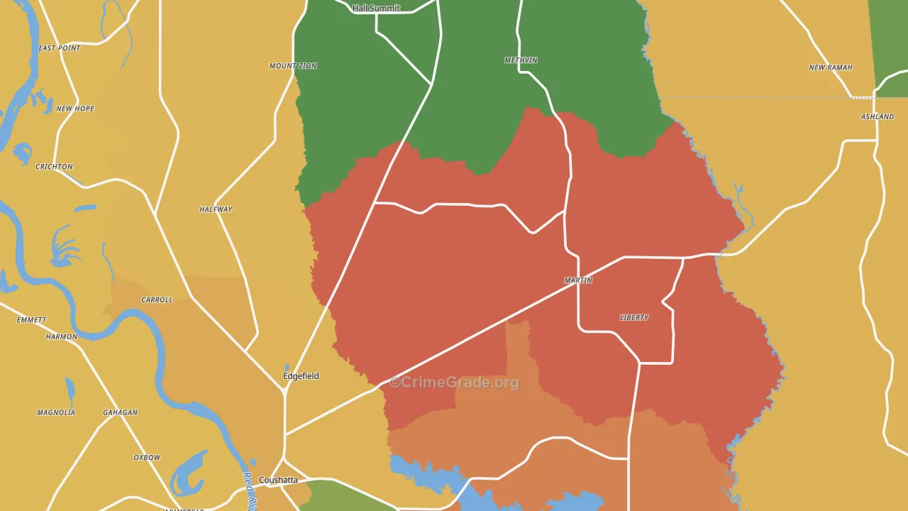 Mount Zion, LA Map of Theft Rates
