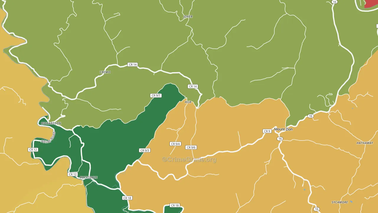 Mount Zion, WV Map of Theft Rates