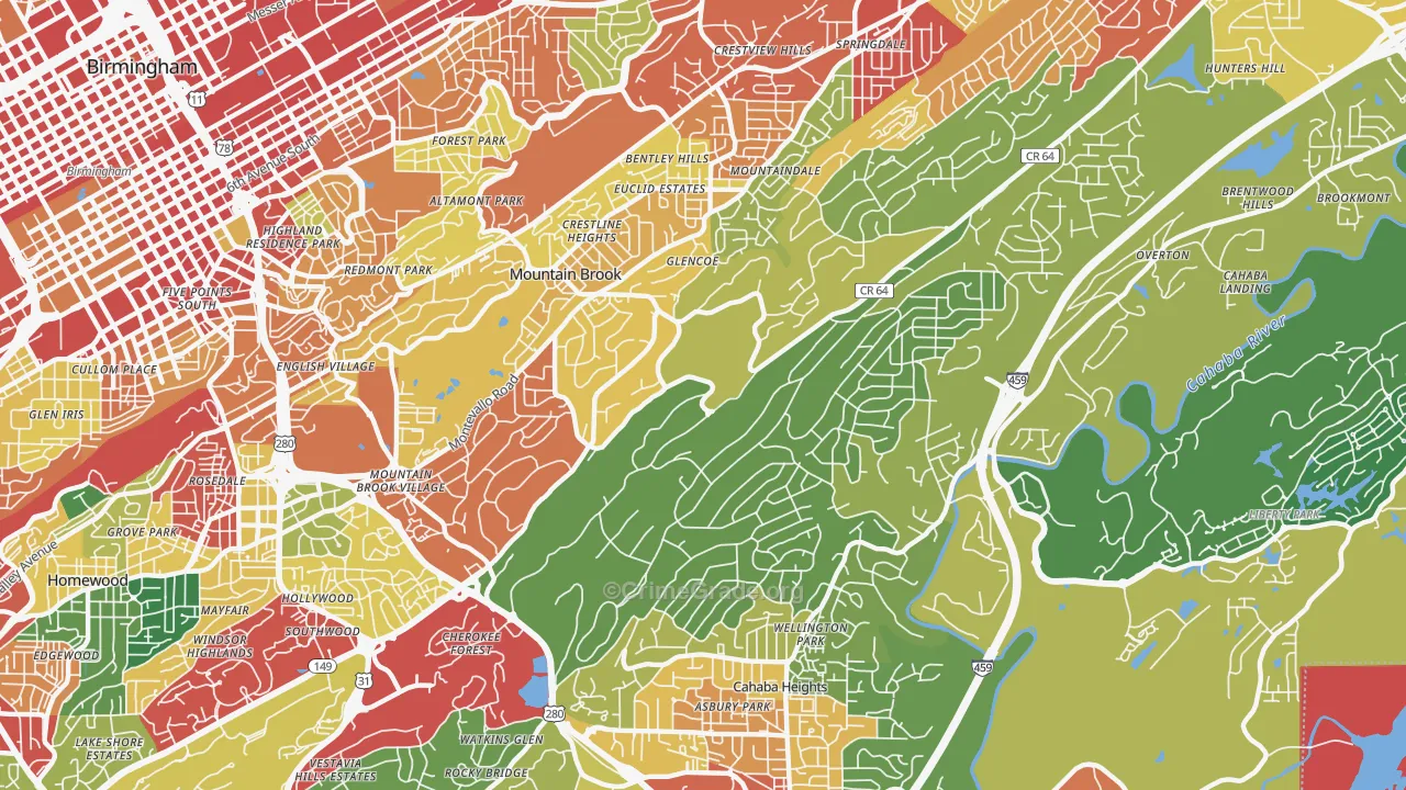Mountain Brook, AL Map of Theft Rates