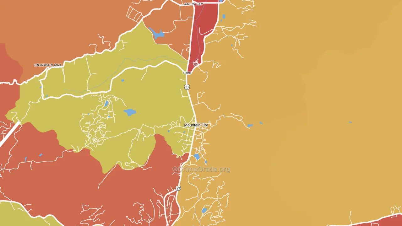 Mountain City, GA Map of Theft Rates