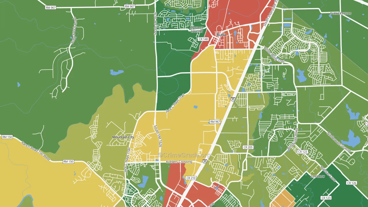 Mountain City, TX Map of Theft Rates