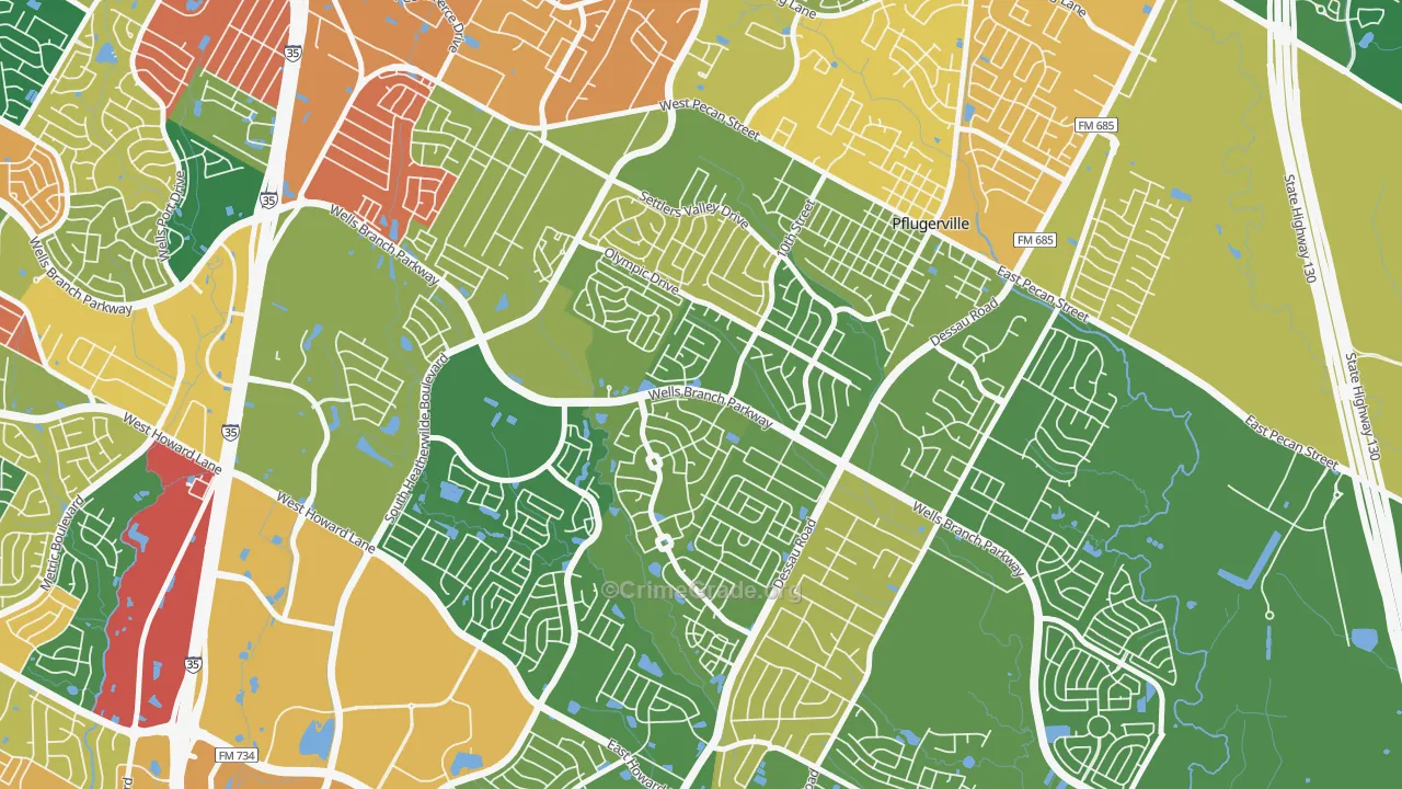 Mountain Creek, Pflugerville, TX Map of Theft Rates