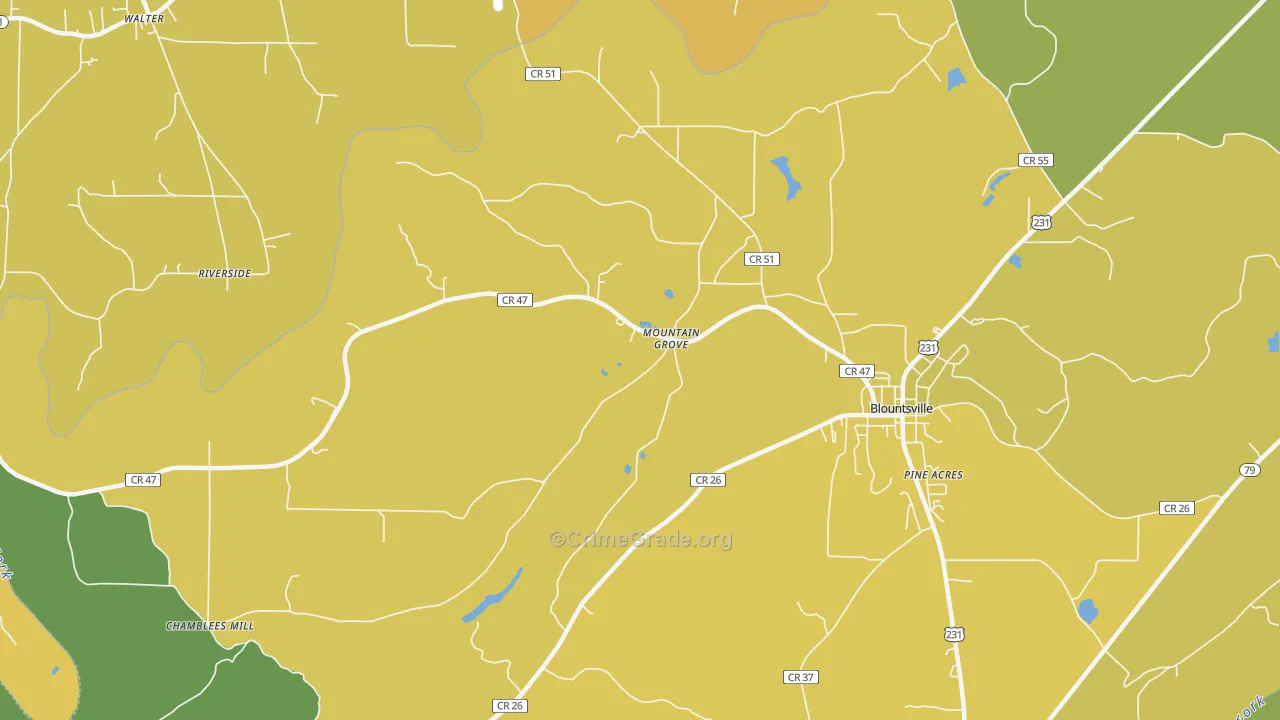 Mountain Grove, AL Map of Theft Rates
