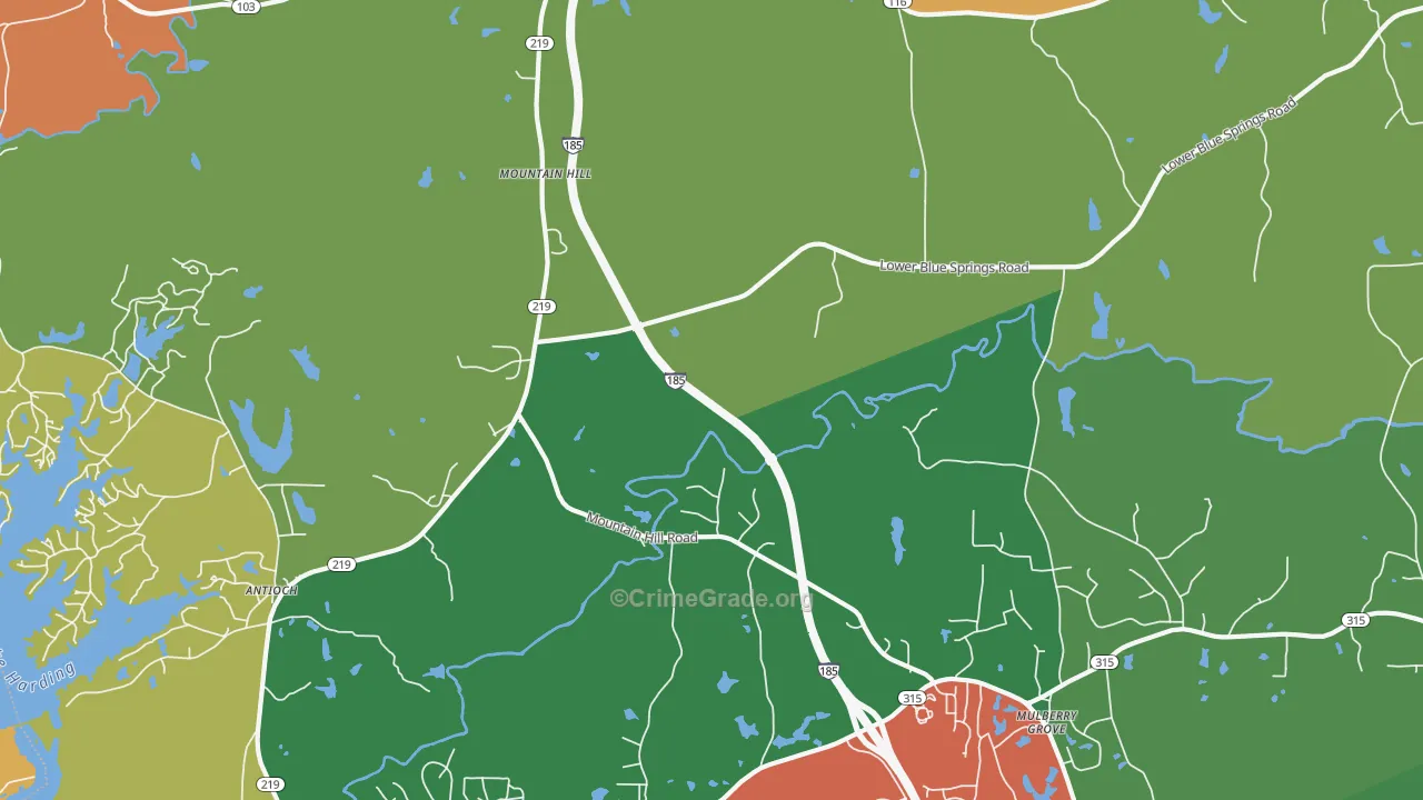 Mountain Hill, GA Map of Theft Rates