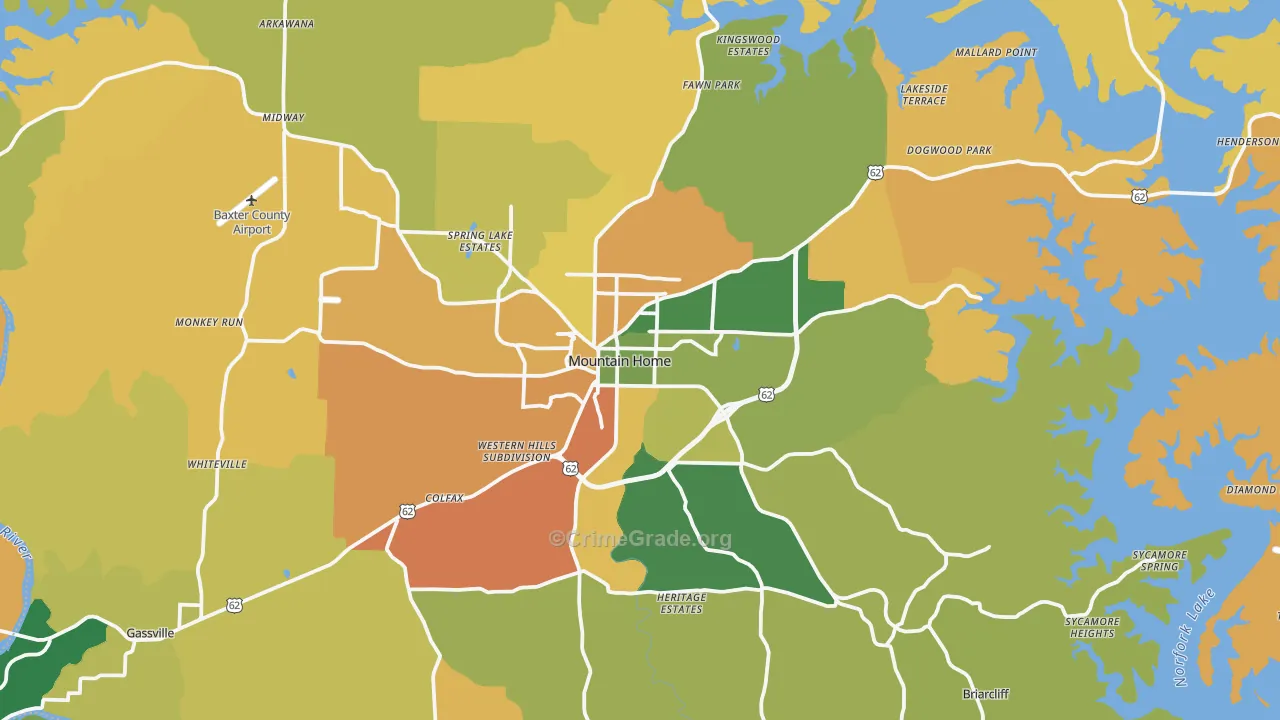 Mountain Home, AR Map of Theft Rates