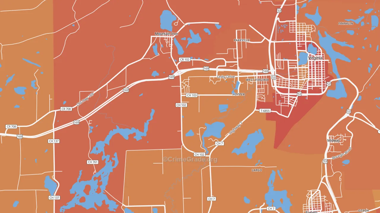 Mountain Iron, MN Map of Theft Rates