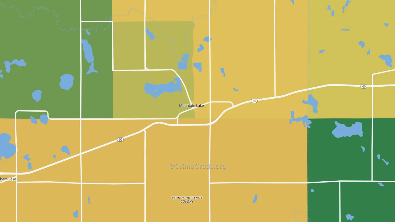 Mountain Lake, MN Map of Theft Rates