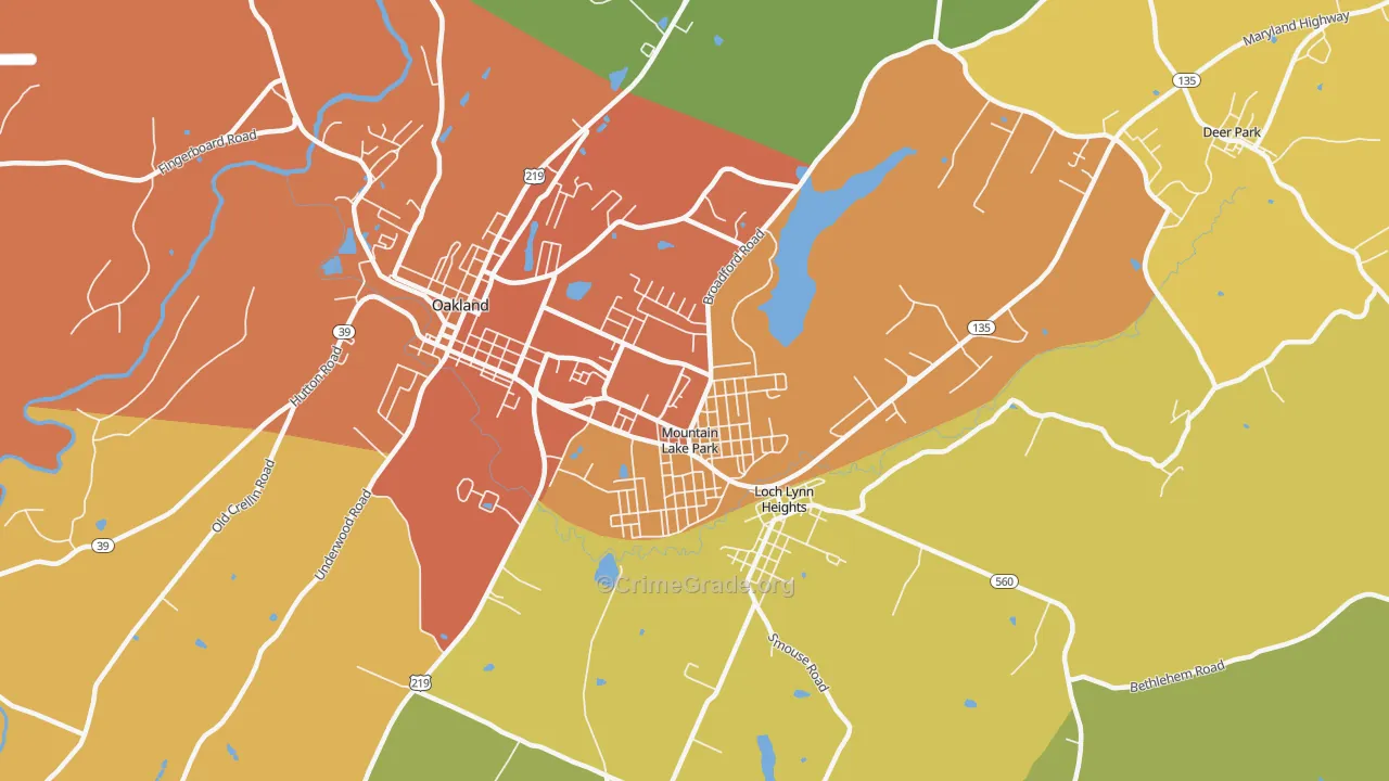 Mountain Lake Park, MD Map of Theft Rates