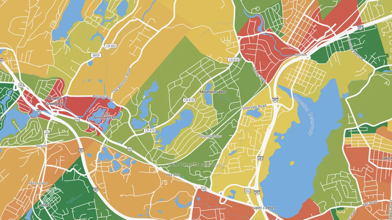 Mountain Lakes, NJ Map of Theft Rates