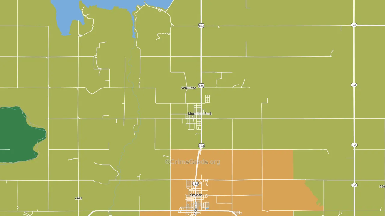 Mountain Park, OK Map of Theft Rates