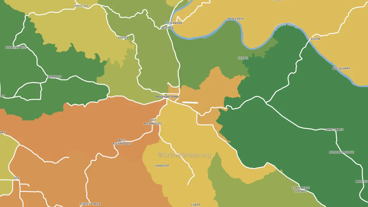 Mountain View, AR Map of Theft Rates