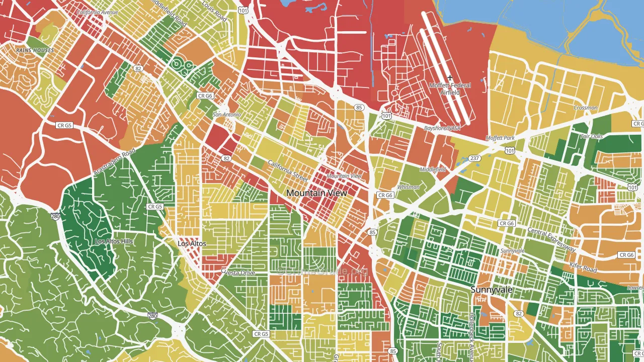 Mountain View, CA Map of Theft Rates