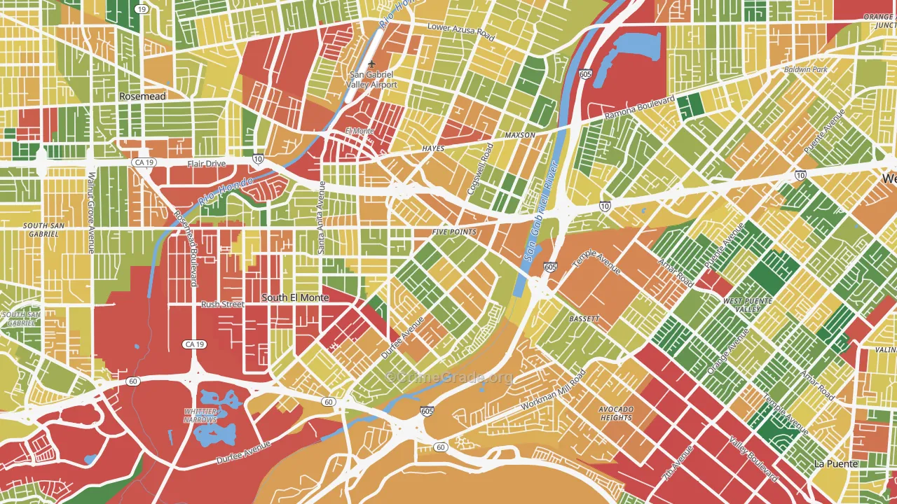 Mountain View, El Monte, CA Map of Theft Rates