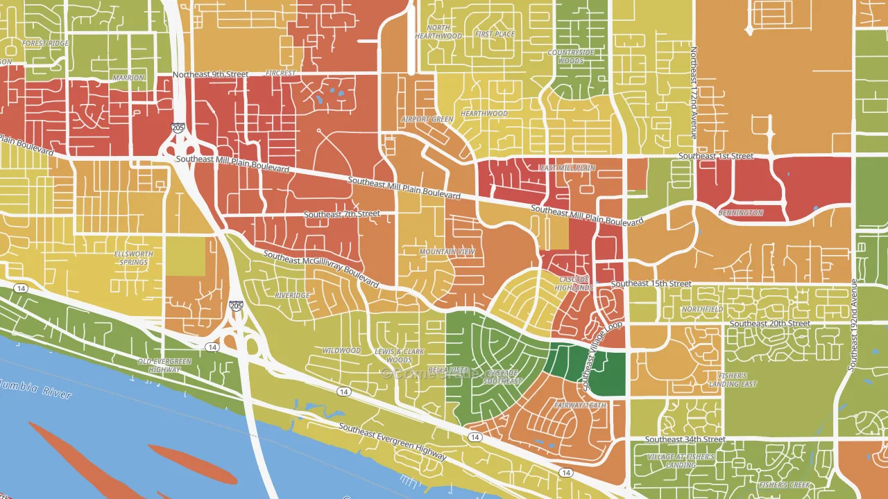 Mountain View, Vancouver, WA Map of Theft Rates