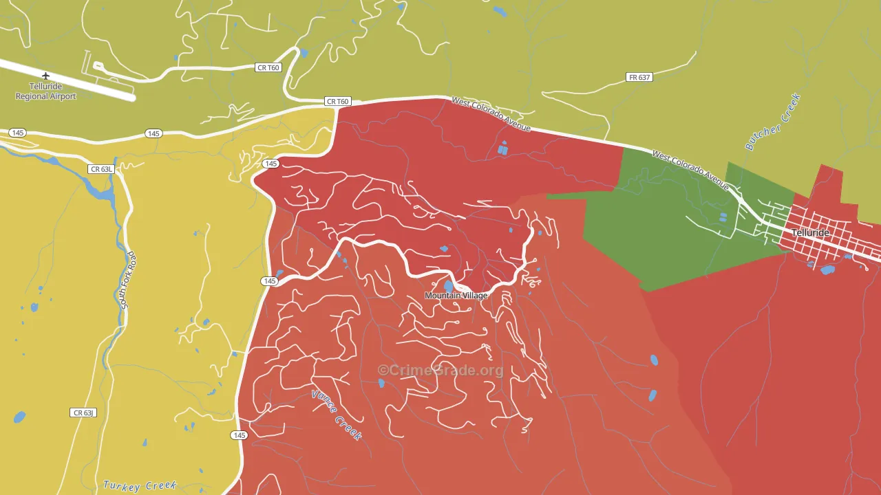 Mountain Village, CO Map of Theft Rates