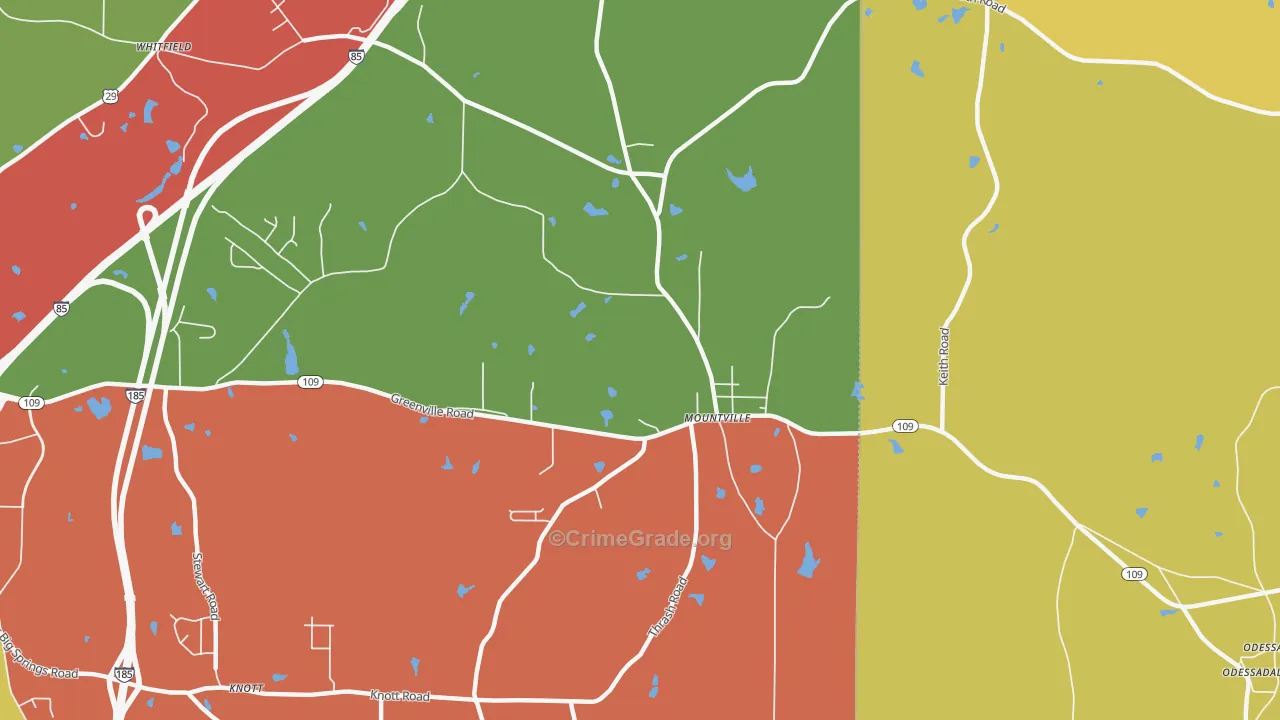 Mountville, GA Map of Theft Rates