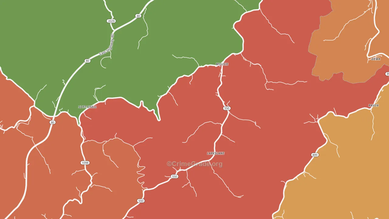 Mousie, KY Map of Theft Rates