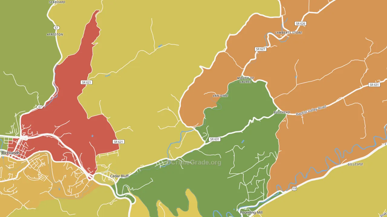 Mouth of Laurel, VA Map of Theft Rates