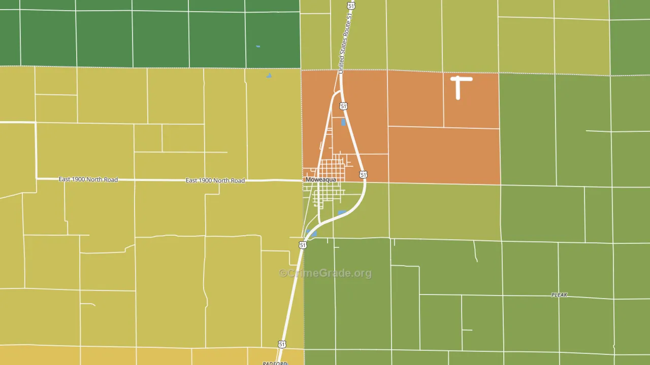 Moweaqua, IL Map of Theft Rates