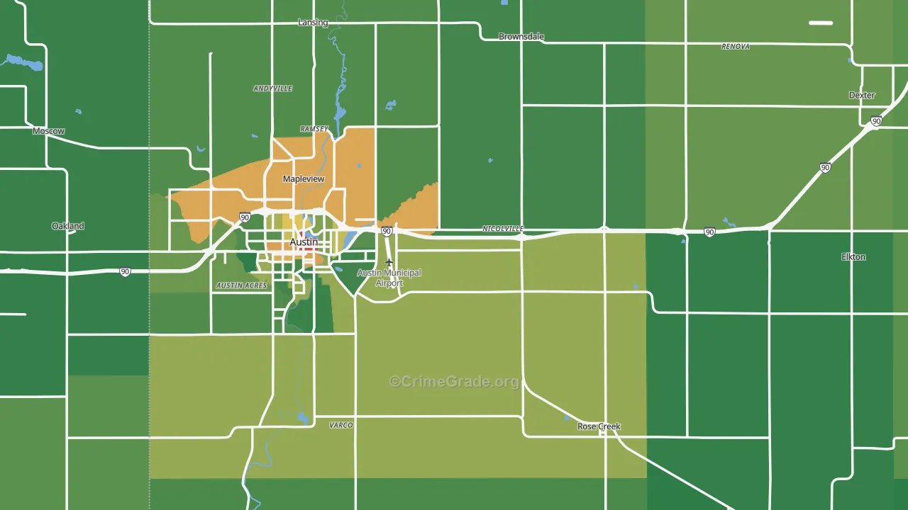 Mower County, MN Map of Theft Rates