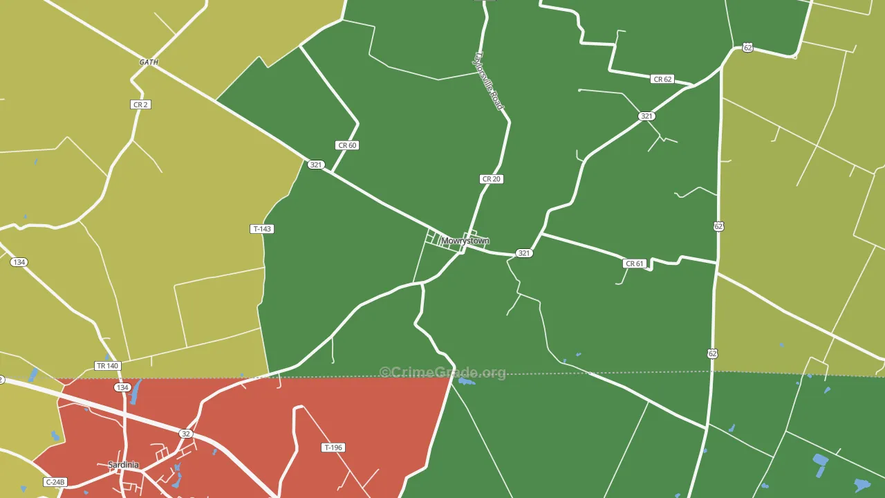 Mowrystown, OH Map of Theft Rates