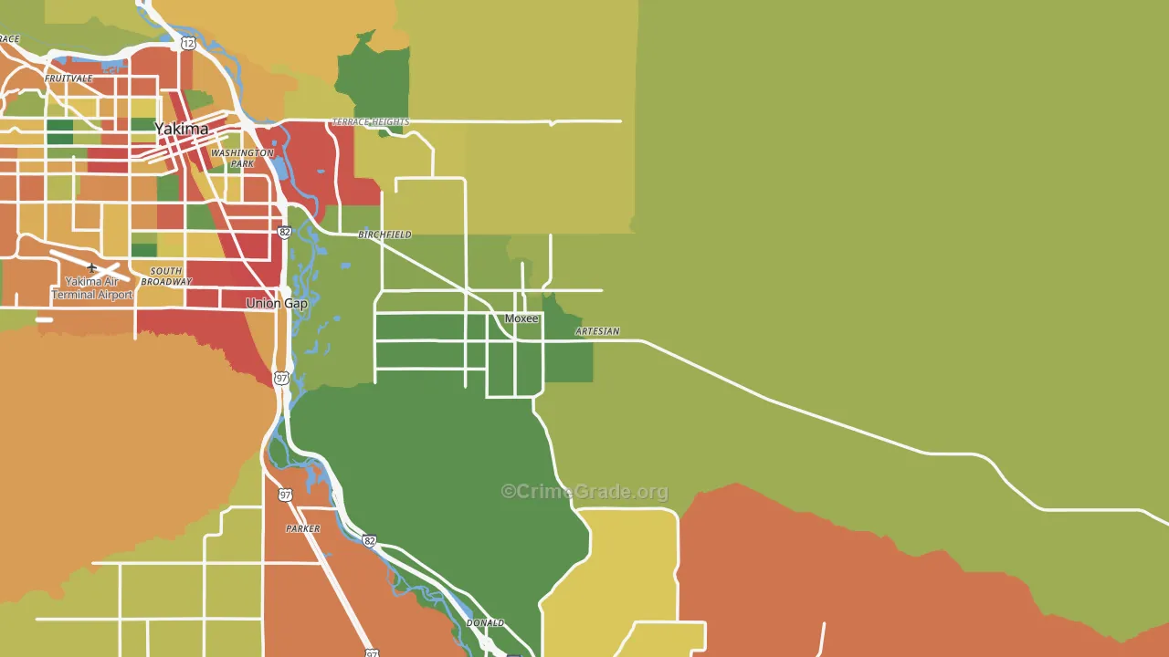 Moxee, WA Map of Theft Rates