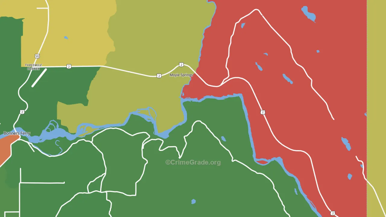 Moyie Springs, ID Map of Theft Rates