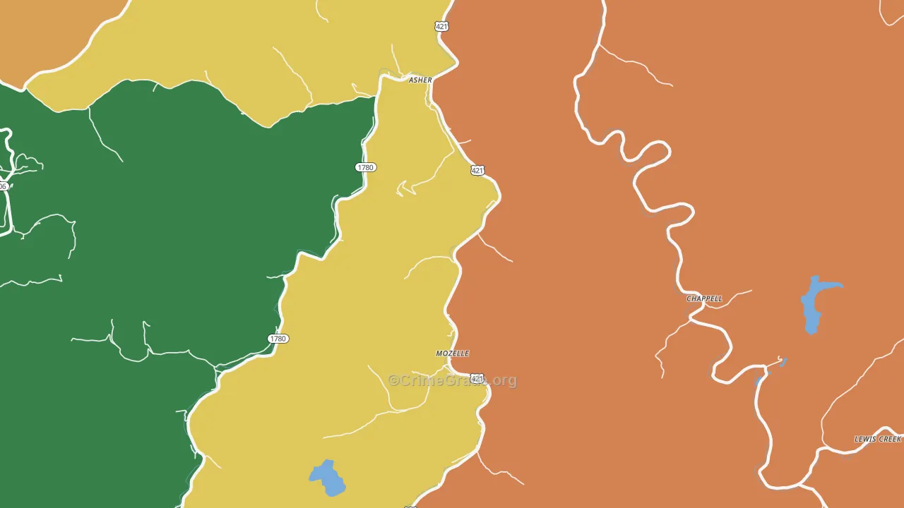 Mozelle, KY Map of Theft Rates
