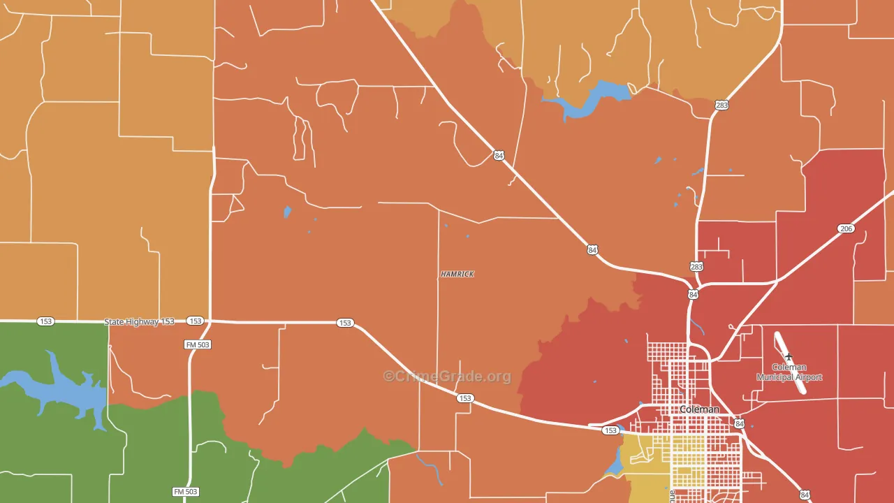 Mozelle, TX Map of Theft Rates