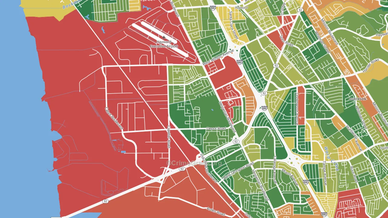 Mt Eden, Hayward, CA Map of Theft Rates