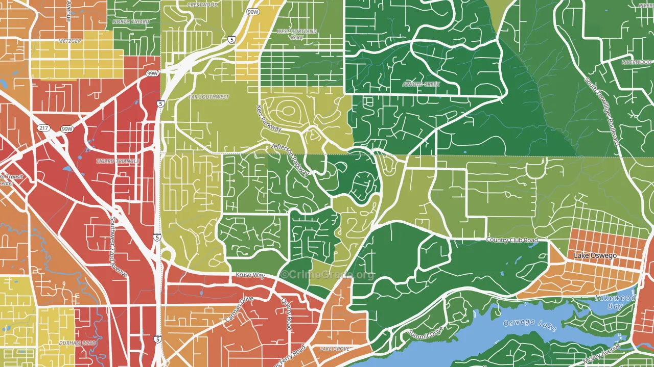 Mt. Park, Lake Oswego, OR Map of Theft Rates