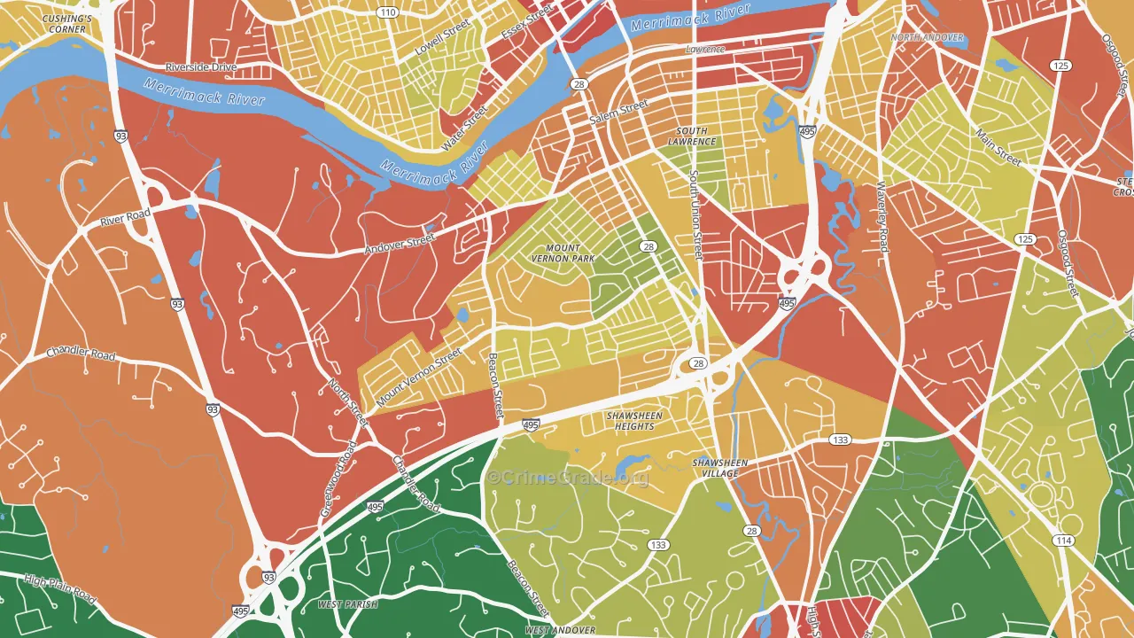 Mt Vernon Park, Lawrence, MA Map of Theft Rates