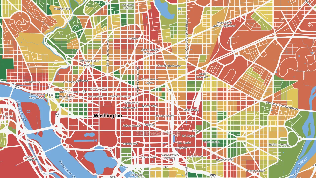 Mt Vernon Square, Washington, DC Map of Theft Rates
