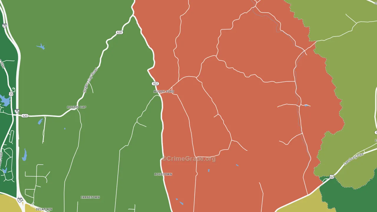 Muddy Ford, KY Map of Theft Rates
