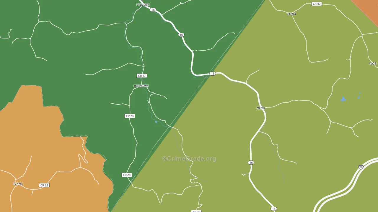 Mudfork, WV Map of Theft Rates