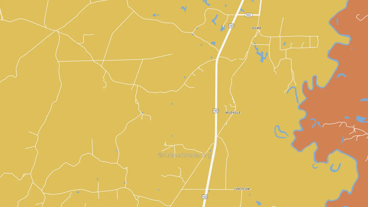 Mudville, LA Map of Theft Rates