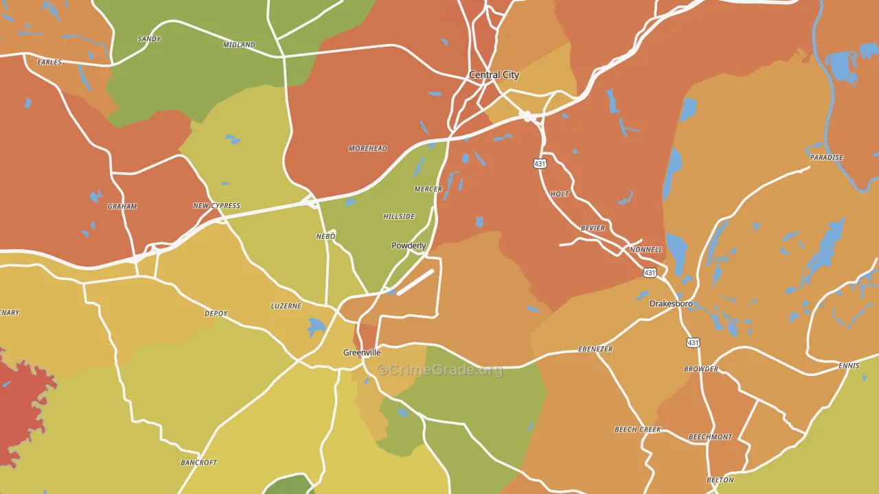 Muhlenberg County, KY Map of Theft Rates