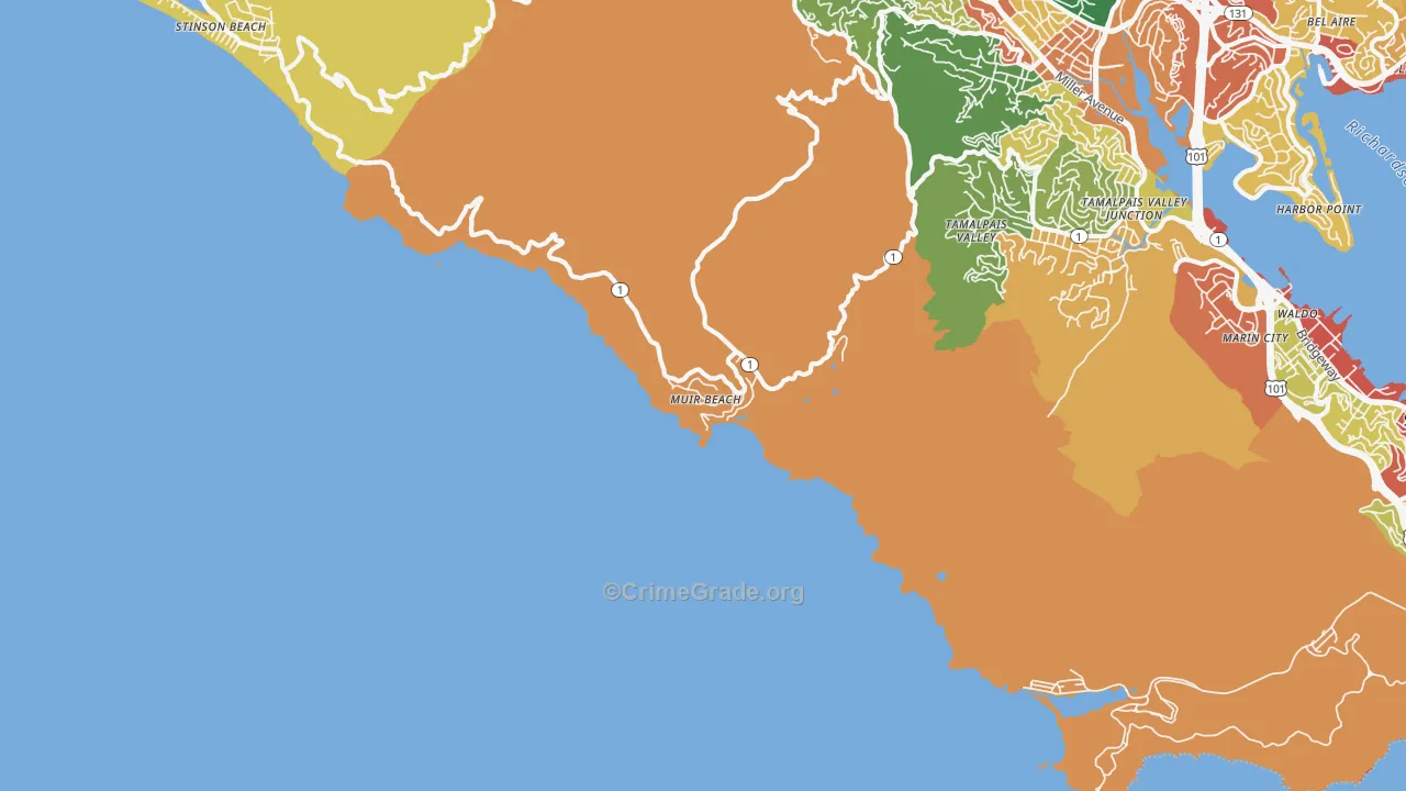 Muir Beach, CA Map of Theft Rates