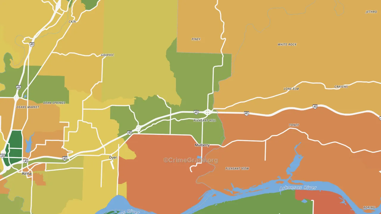 Mulberry, AR Map of Theft Rates
