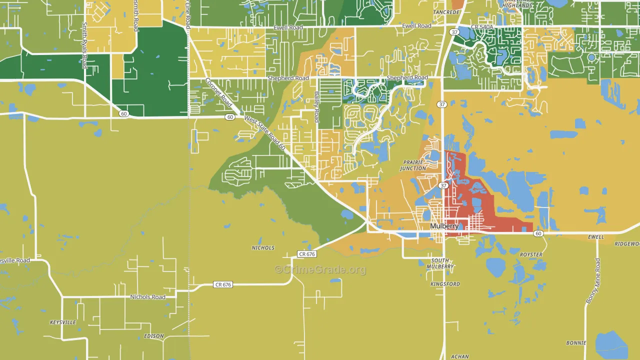 Mulberry, FL Map of Theft Rates