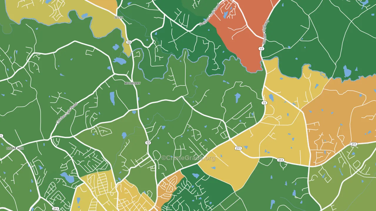 Mulberry, GA Map of Theft Rates