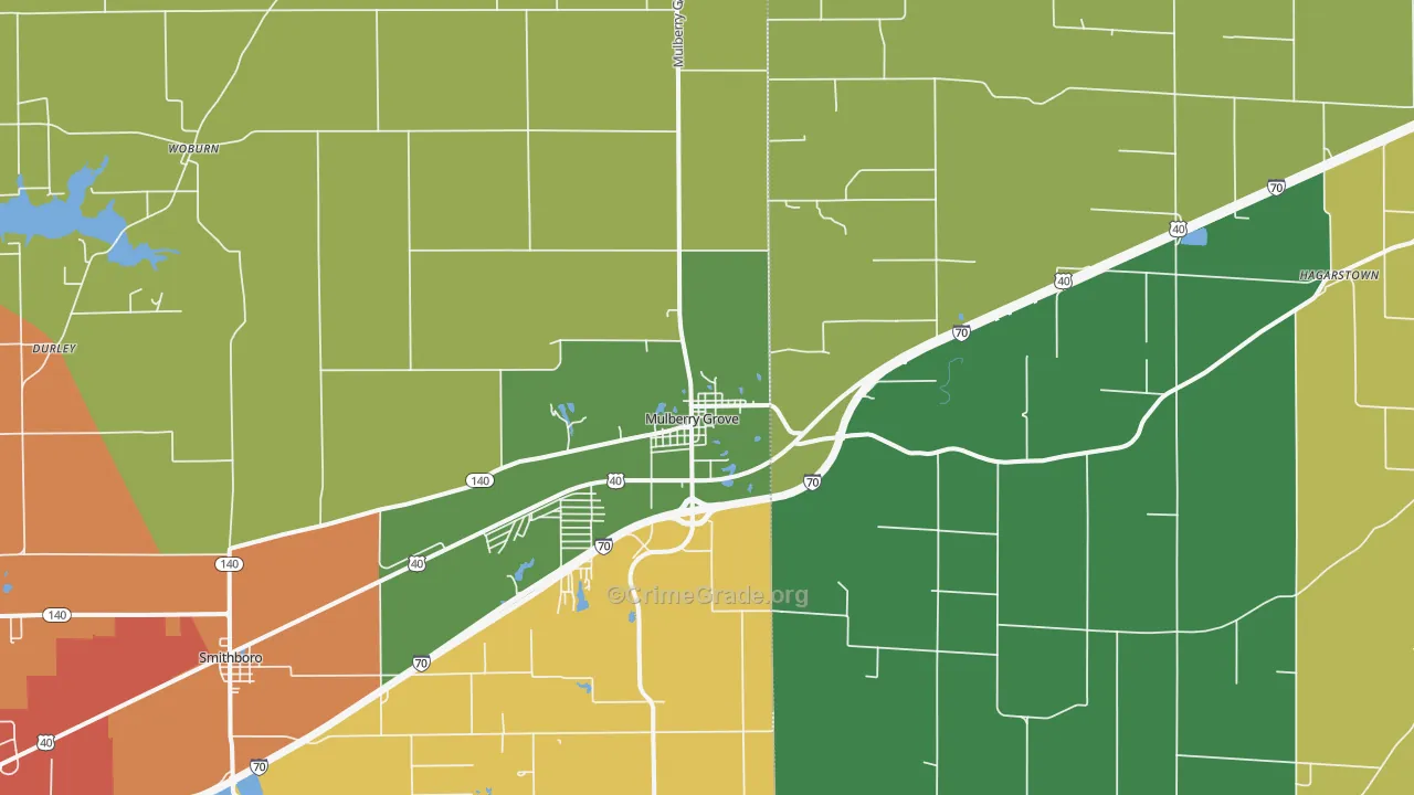 Mulberry Grove, IL Map of Theft Rates